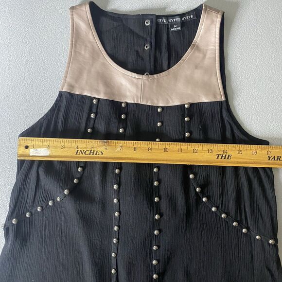HYFVE Blouse Sleeveless Faux Leather Sheer Studded Open Back Womens M Black Tan - Picture 6 of 12